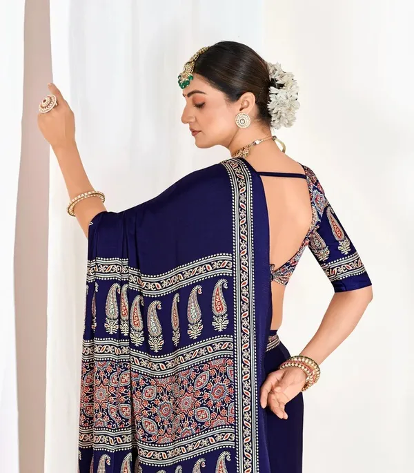 Ajrakh_Printed_Modal_Silk_Plain_Saree_With_Ajrakh_Blouse