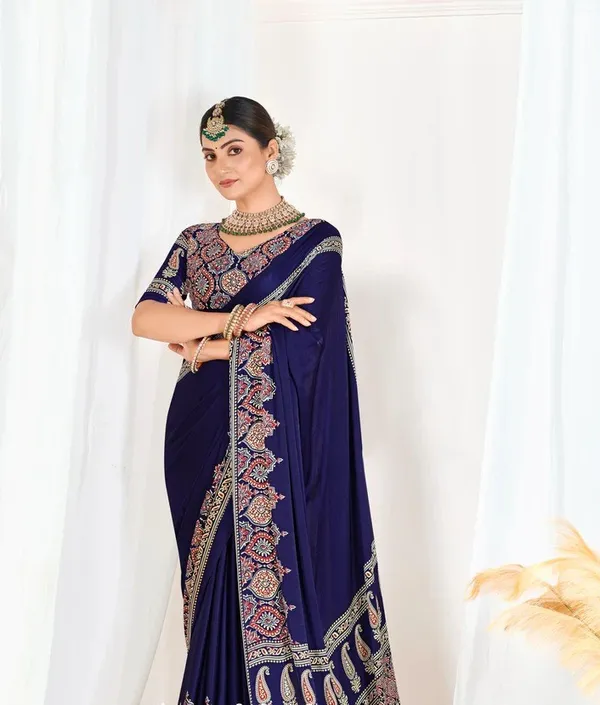 Ajrakh_Printed_Modal_Silk_Plain_Saree_With_Ajrakh_Blouse