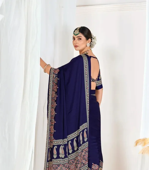 Ajrakh_Printed_Modal_Silk_Plain_Saree_With_Ajrakh_Blouse