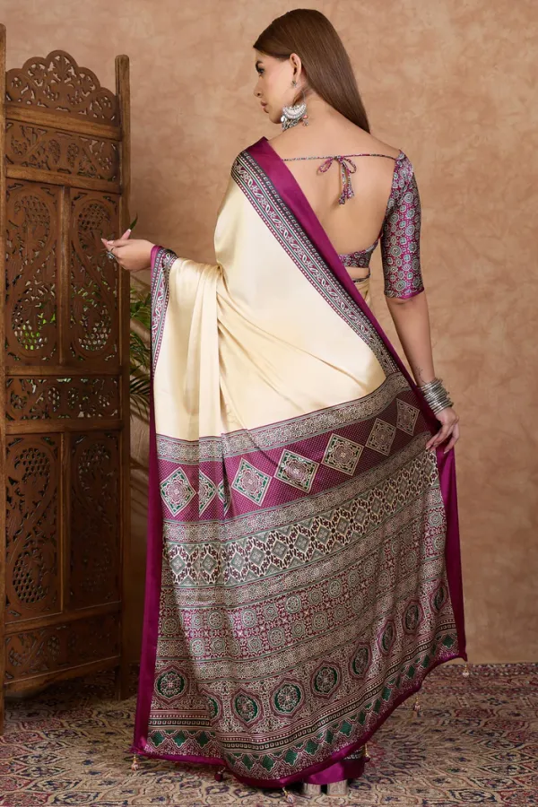 Alabaster_Cream_and_Dark_Purple_Ajrakh_Printed_Satin_Crepe_Silk_Saree
