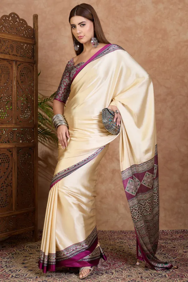 Alabaster_Cream_and_Dark_Purple_Ajrakh_Printed_Satin_Crepe_Silk_Saree