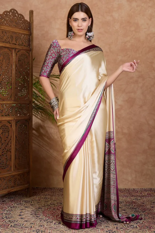 Alabaster_Cream_and_Dark_Purple_Ajrakh_Printed_Satin_Crepe_Silk_Saree