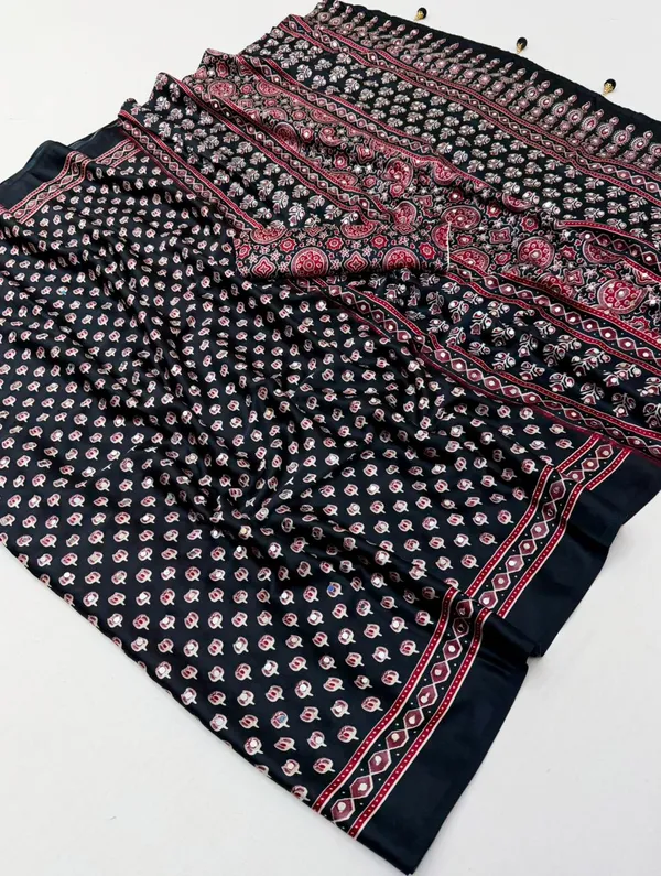 Black_Lotus_Ajrakh__Mirror_Work_Saree_With_Blouse
