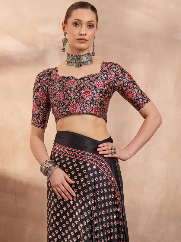 Black_Lotus_Ajrakh__Mirror_Work_Saree_With_Blouse