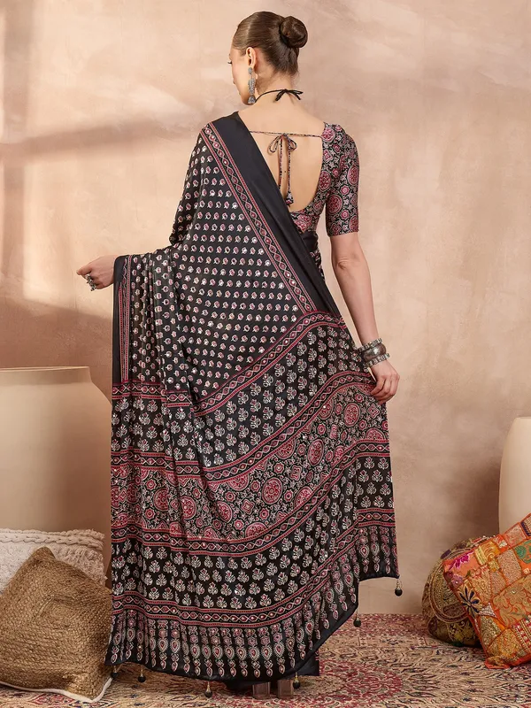 Black_Lotus_Ajrakh__Mirror_Work_Saree_With_Blouse