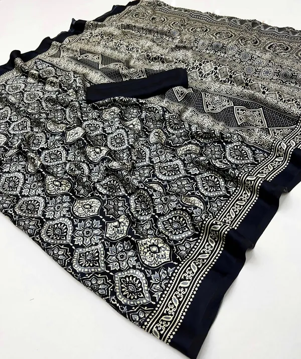 Black_Ajrakh_Printed_Soft_Modal_Silk_Natural_Print_Saree