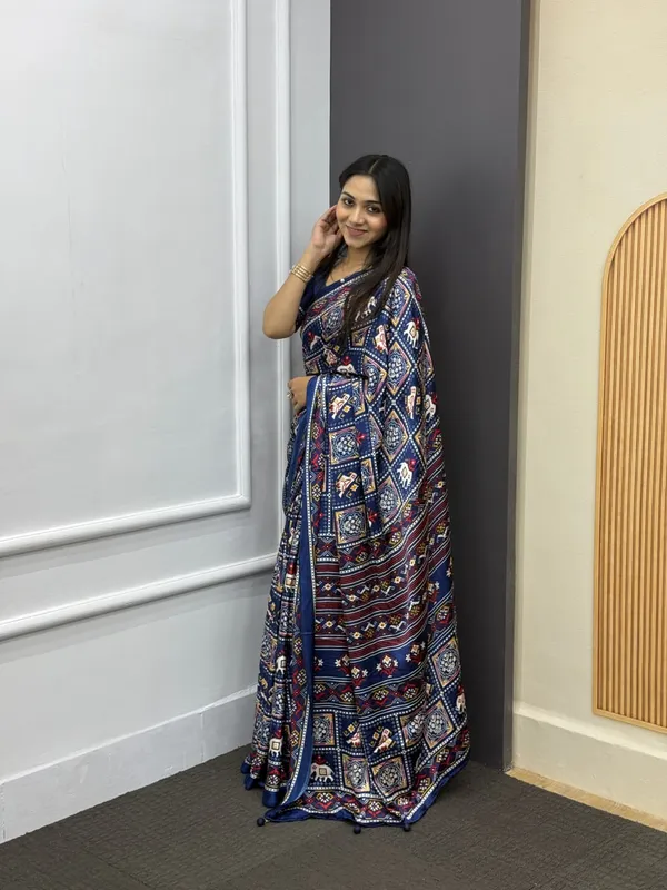 Blue_Patola__Saree__With_Blouse_Piece