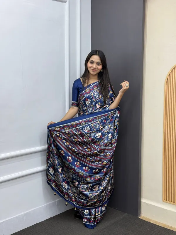 Blue_Patola__Saree__With_Blouse_Piece