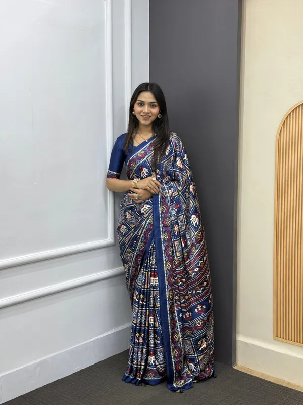 Blue_Patola__Saree__With_Blouse_Piece