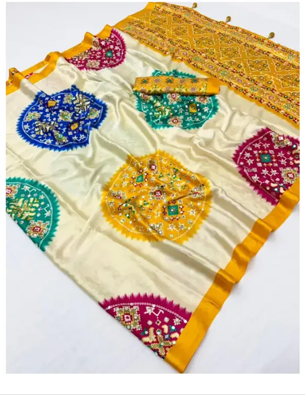 CREAM_AND_YELLOW_PATOLA__AJRAKH_REAL_MIRROR_MODAL_SILK_SAREE_WITH_BLOUSE