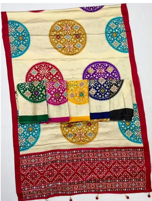CREAM_AND_YELLOW_PATOLA__AJRAKH_REAL_MIRROR_MODAL_SILK_SAREE_WITH_BLOUSE