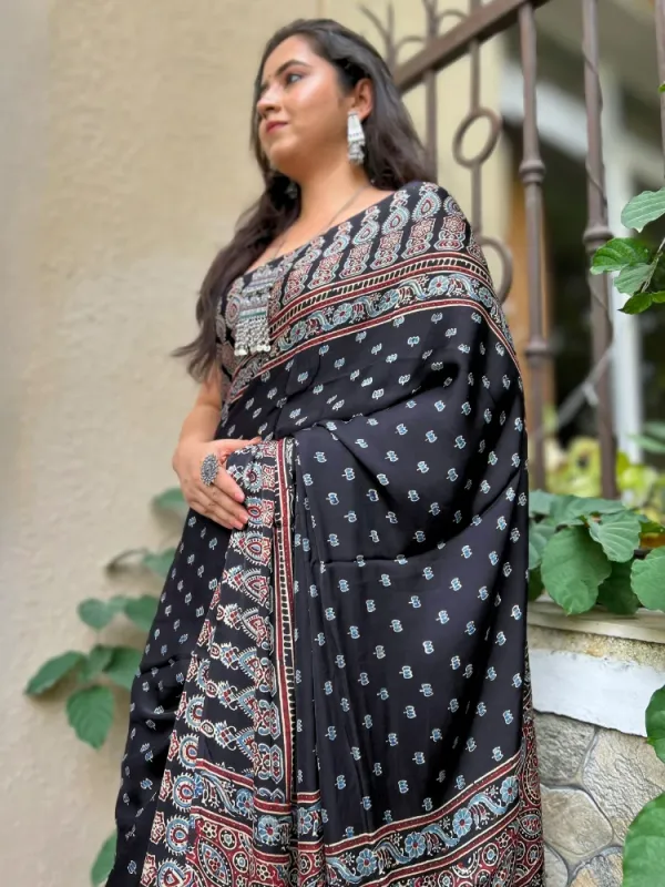 Dark_Black_Ajrakh__Silk_Saree