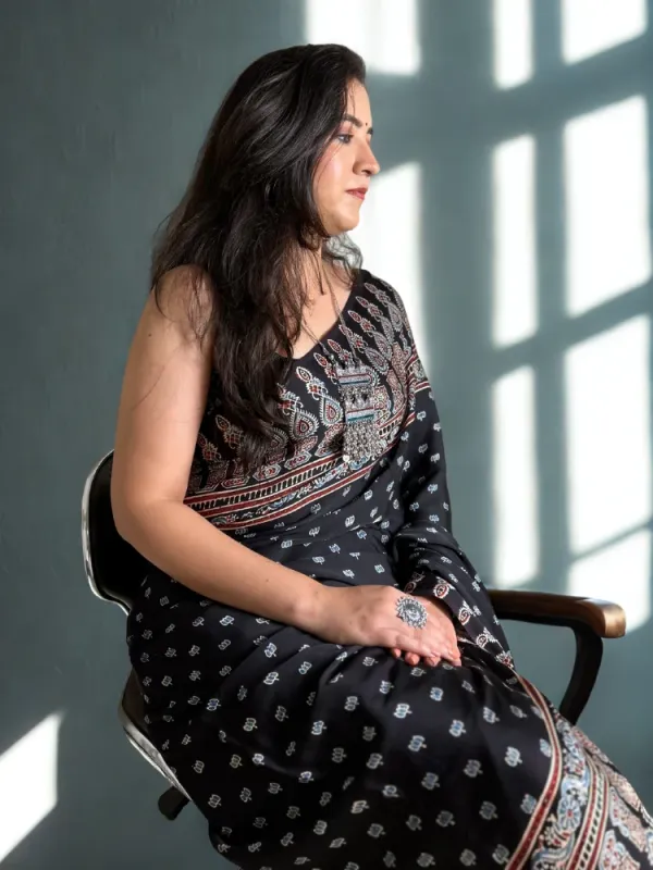 Dark_Black_Ajrakh__Silk_Saree