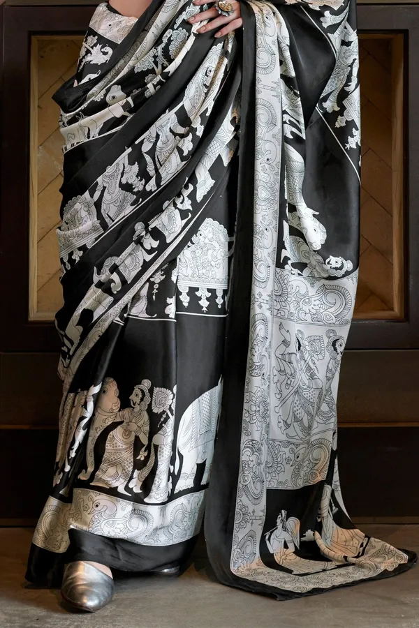 Classic_Black_and_Snow_White_Patola_Ajrakh_Patola_Printed_Satin_Crepe_Saree