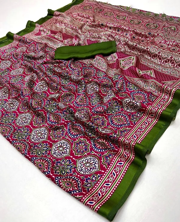 Colorful_Rani_Ajrakh_Printed_Soft_Modal_Silk_Natural_Print_Saree