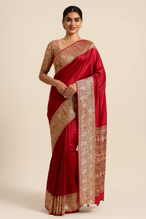 Crimson_Red_Mango_Floral_Ajrakh_Gajji_Silk_Saree