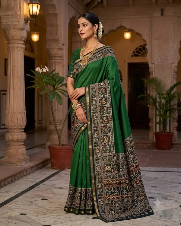 Traditional_Patola_Border_Saree_with_Plain_Body_Dola_Silk_Saree_-_Mehndi_