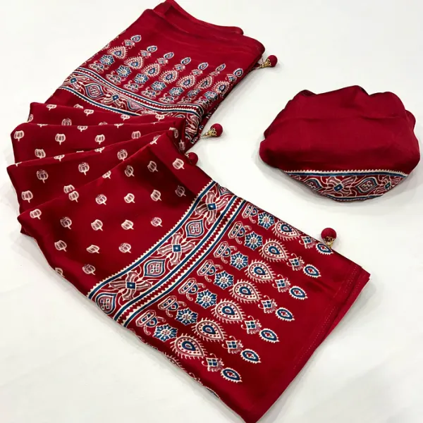 Dark_Rose_Red_Ajrakh_Printed_Satin_Gaji_Silk_Saree