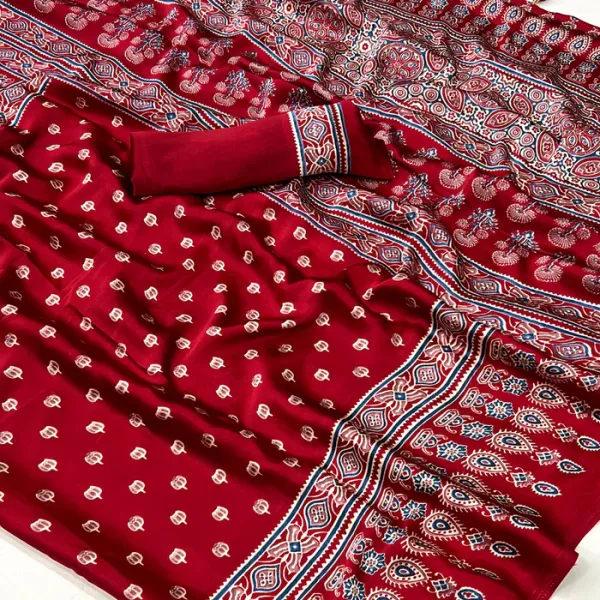 Dark_Rose_Red_Ajrakh_Printed_Satin_Gaji_Silk_Saree