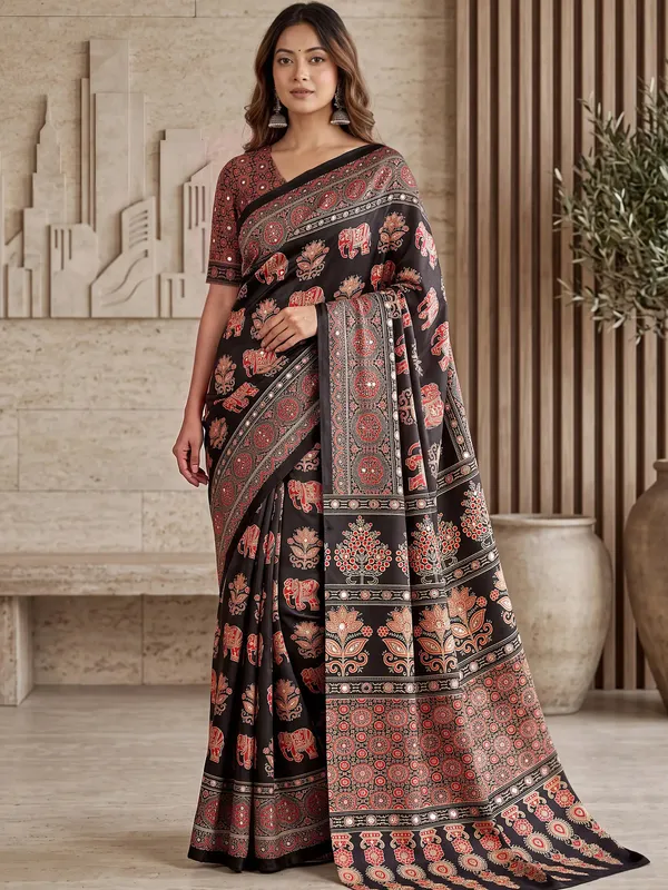 Dazzling_Black_Digital_Printed_Crepe_Silk_Party_Wear_Saree_With_Blouse