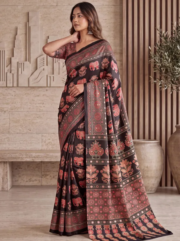 Dazzling_Black_Digital_Printed_Crepe_Silk_Party_Wear_Saree_With_Blouse