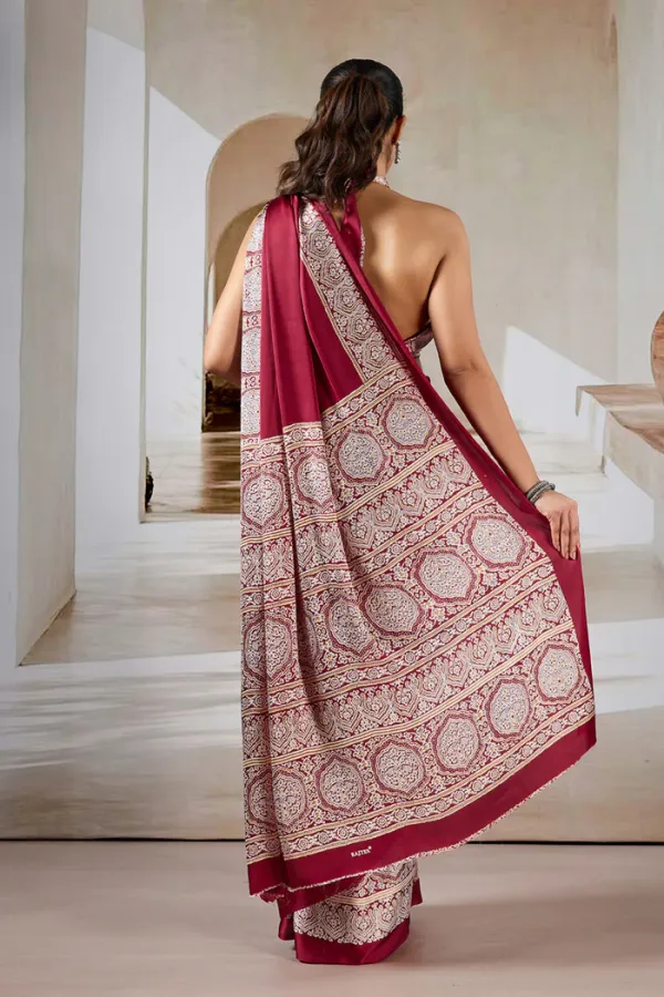 Deep_Cherry_Maroon_Ajrakh_Printed_Satin_Crepe_Silk_Saree