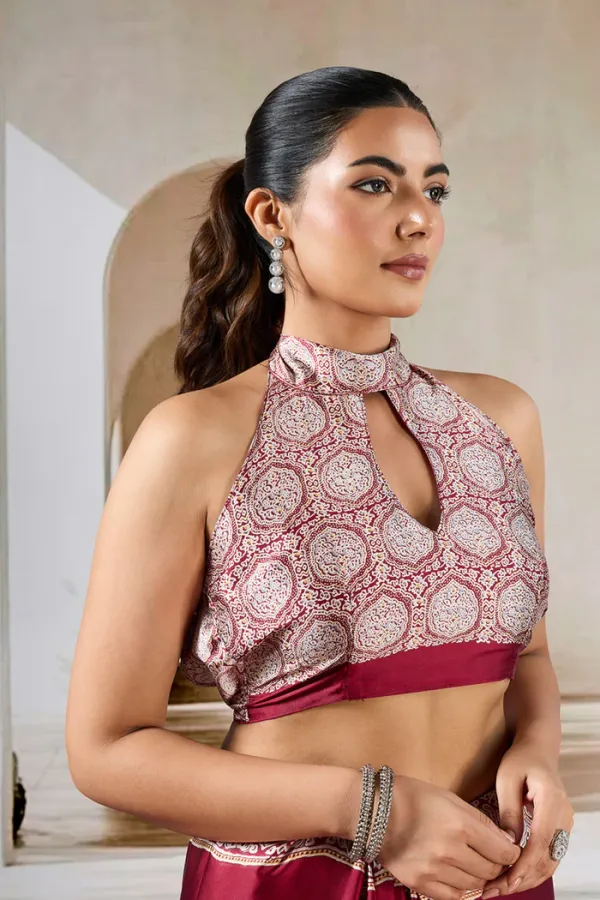 Deep_Cherry_Maroon_Ajrakh_Printed_Satin_Crepe_Silk_Saree