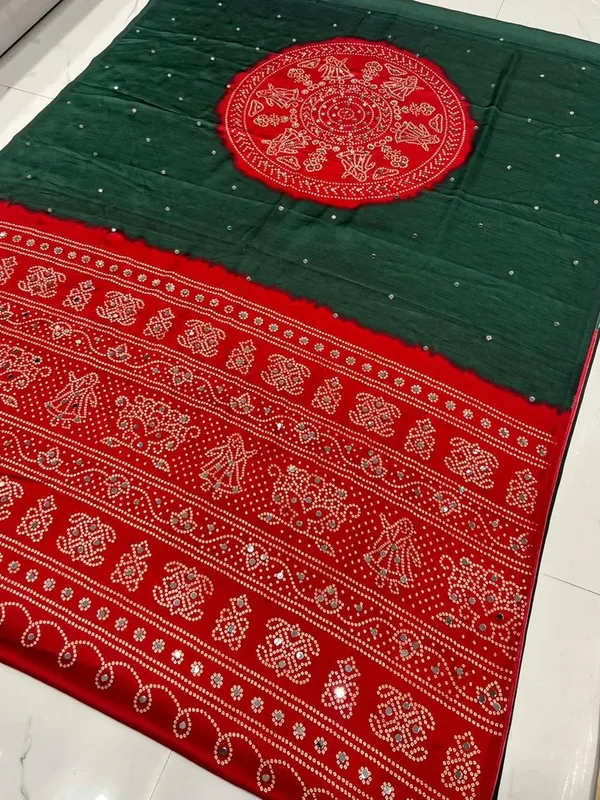 Deserving_Green_Bandhani_Ajrakh_Real_Mirror_Modal_Silk_Saree_With_Blouse