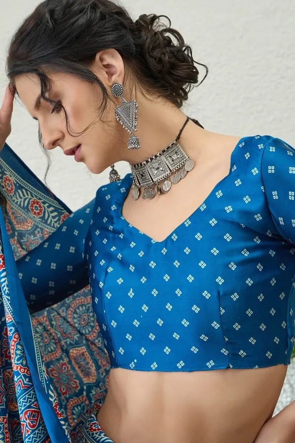 Exemplary_Morpich_Blue_Ajrakh_Printed_Semi_Modal_Silk_Saree_With_Pleasant_Blouse_Piece_