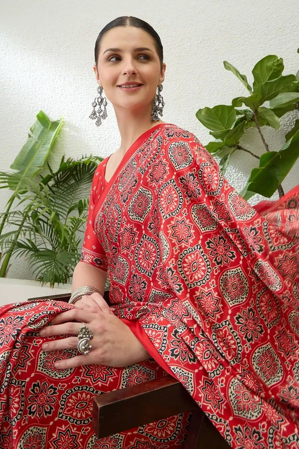 Exuberant_Maroon_Ajrakh_Printed_Semi_Modal_Silk_Saree_With_Glittering_Blouse_Piece_