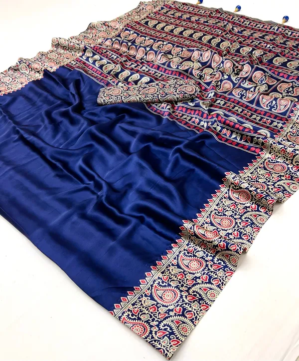 Fantastic_Dark_Blue_Mango_Floral_Ajrakh_Gajji_Silk_Saree