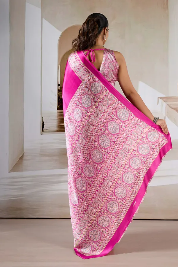 Flower_Bloom_Pink_Ajrakh_Printed_Satin_Crepe_Silk_Saree