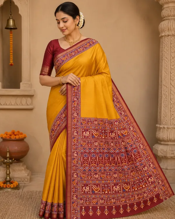 Traditional_Patola_Border_Saree_with_Plain_Body_Dola_Silk_Saree_-_Yellow