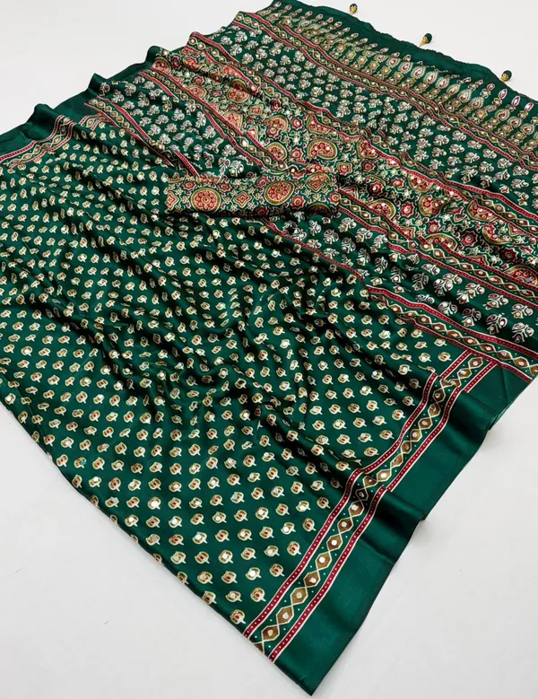 Green_Lotus_Ajrakh_Mirror_Work_Saree_with_Blouse
