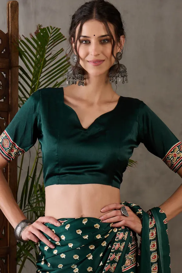 Hunter_Green_Ajrakh_Printed_Satin_Gaji_Silk_Saree