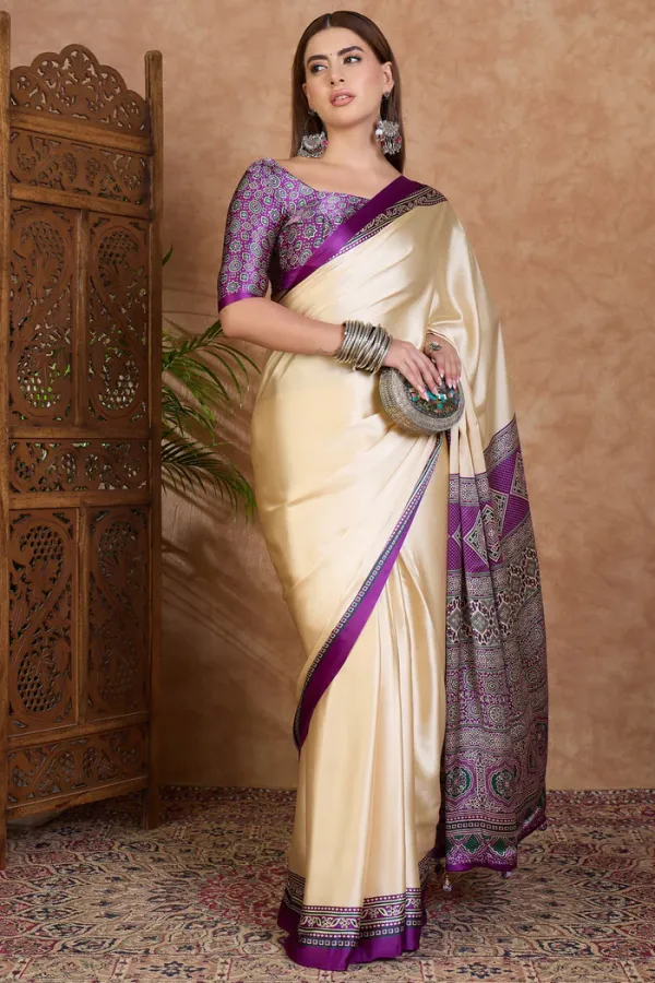 Ivory_Cream_and_Purple_Ajrakh_Printed_Satin_Crepe_Silk_Saree