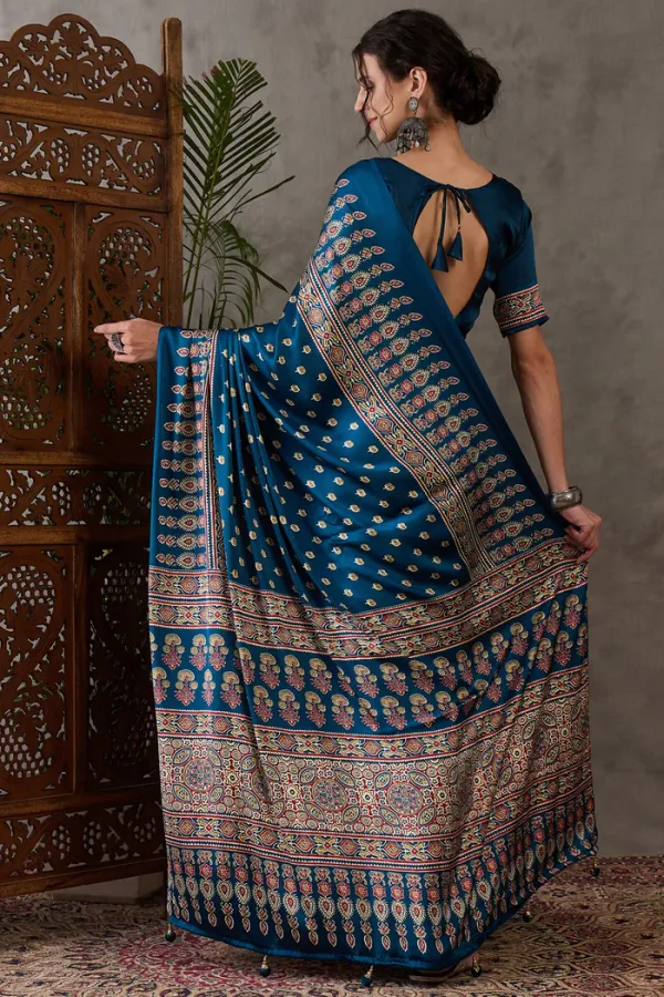 James_Blue_Ajrakh_Printed_Satin_Gaji_Silk_Saree