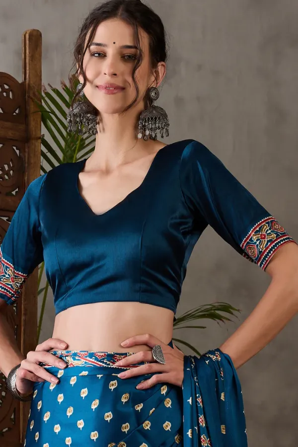 James_Blue_Ajrakh_Printed_Satin_Gaji_Silk_Saree