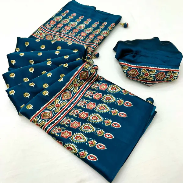 James_Blue_Ajrakh_Printed_Satin_Gaji_Silk_Saree