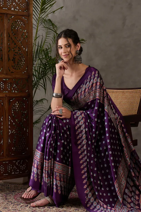 Jamun_Purple_Ajrakh_Printed_Satin_Gaji_Silk_Saree