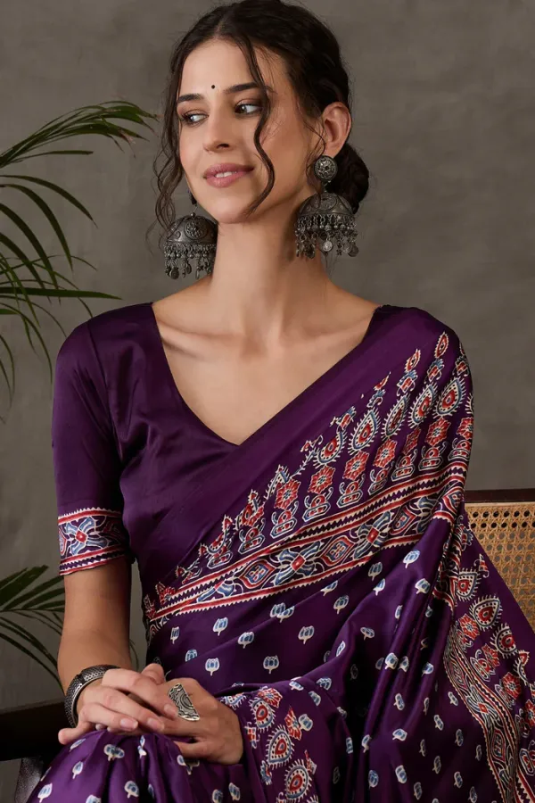 Jamun_Purple_Ajrakh_Printed_Satin_Gaji_Silk_Saree