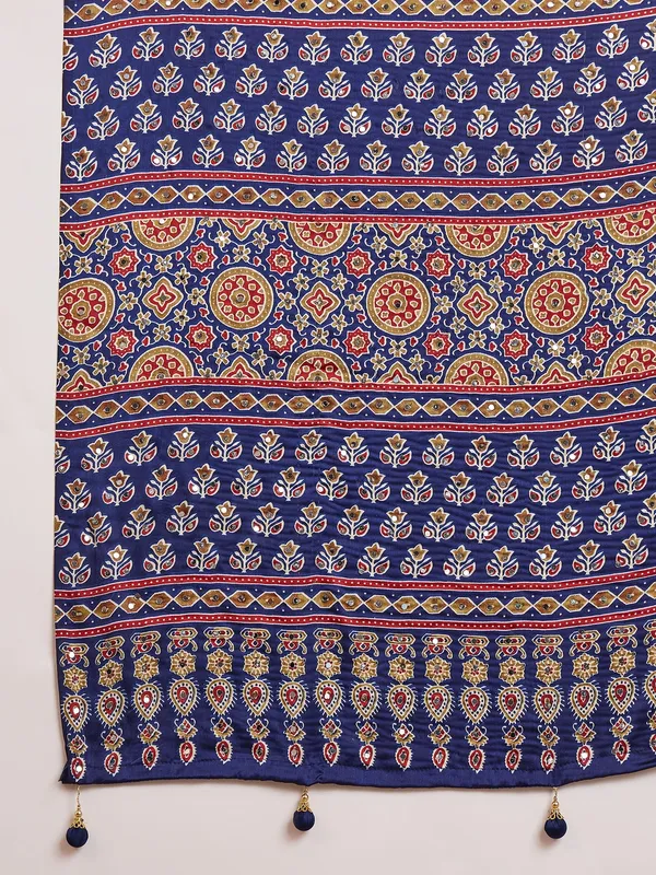 Navy_Blue__Ajrakh__Mirror_Work__Saree_With_Saree
