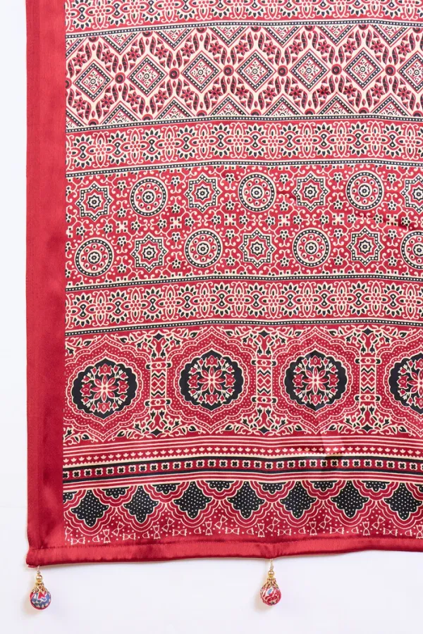 Linen_Cream_and_Red_Ajrakh_Printed_Satin_Crepe_Silk_Saree