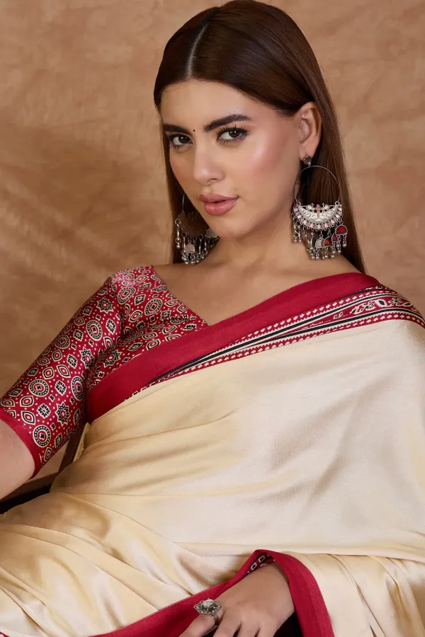 Linen_Cream_and_Red_Ajrakh_Printed_Satin_Crepe_Silk_Saree