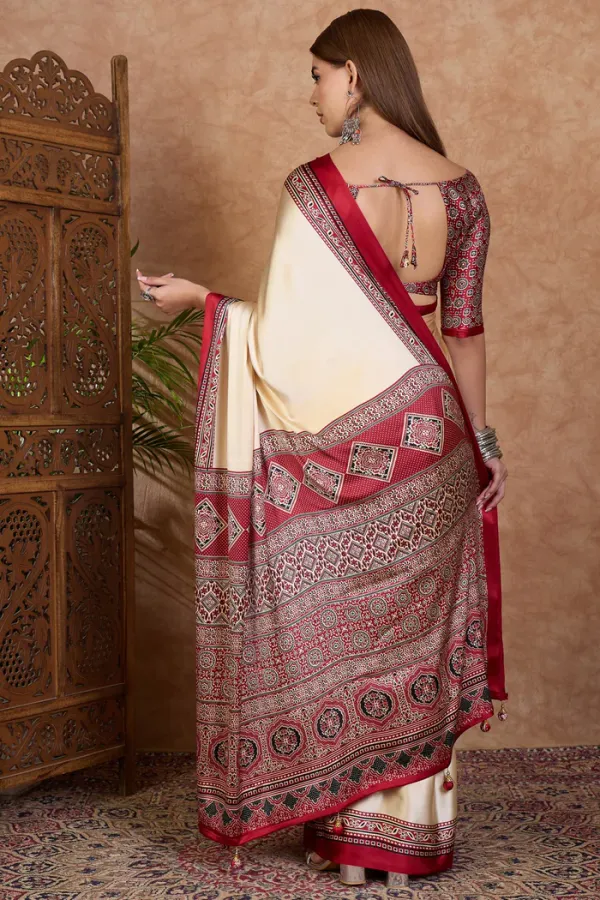 Linen_Cream_and_Red_Ajrakh_Printed_Satin_Crepe_Silk_Saree