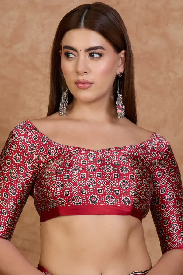 Linen_Cream_and_Red_Ajrakh_Printed_Satin_Crepe_Silk_Saree