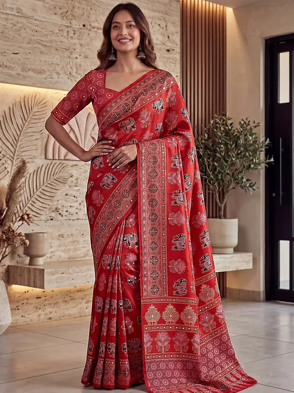 Lovable_Red_Mirror_Work_Crepe_Silk_Traditional_Saree_With_Blouse