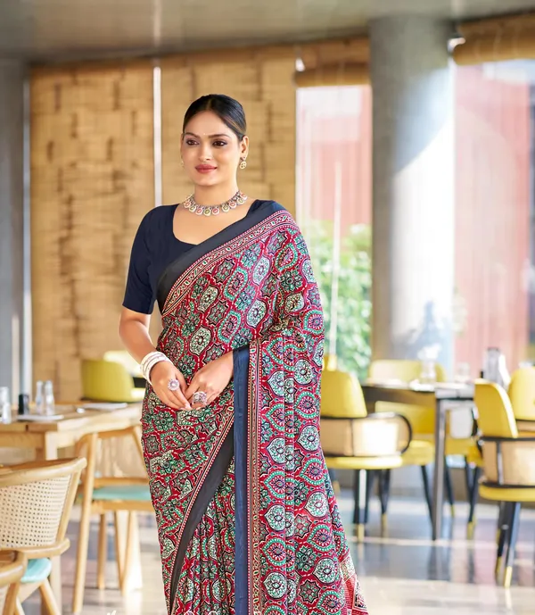 Luxurious_Maroon_Ajrakh_Printed_Soft_Modal_Silk_Natural_Print_Saree