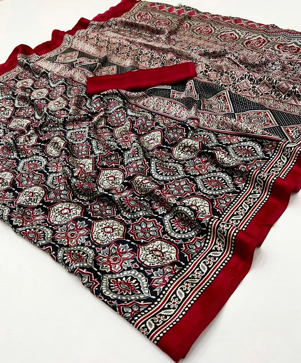 Majestic_Black_and_Maroon_Ajrakh_Printed_Soft__Silk_Natural_Print_Saree