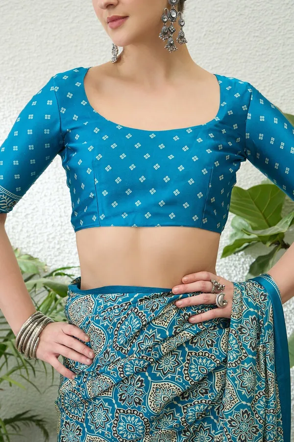 Majesty_Firozi_Ajrakh_Printed_Semi_Modal_Silk_Saree_With_Vestigial_Blouse_Piece_